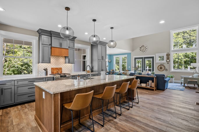 colorful kitchen and living room